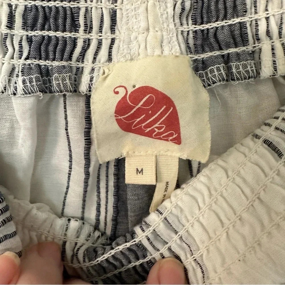 Anthropologie Lilka Women’s Stripe Pom Pom Crop Top Off the Shoulder Size M GUC - Picture 6 of 8
